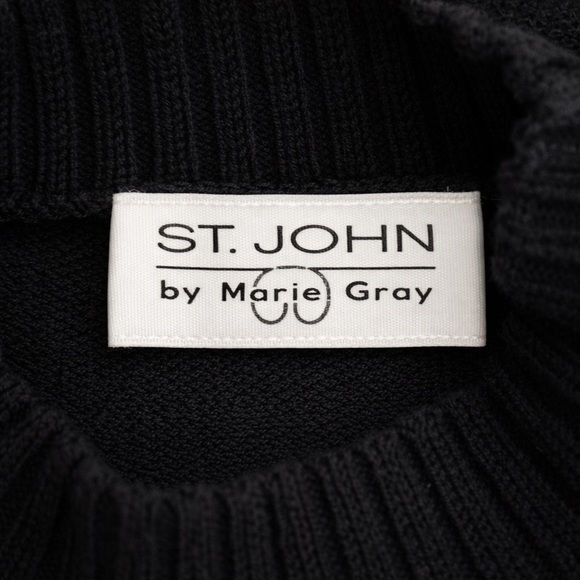 St. John Collection by Marie Gray Black Knit Sweater Gold Military Shoulder Sz M - Picture 5 of 7
